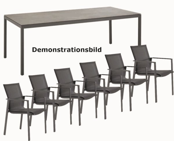 Outdoorlabel Flow Gartenmöbel Dingin-Set (6 Plätze) mit Tisch 220x100cm anthrazit/graphit