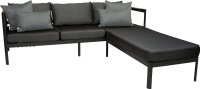 VIGGO Set Lounge-Sofa/Hocker  schwarz matt/leinen grau/ seidenschwarz