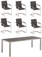 Set  FEEL Freischwinger mit CUBIC Tisch 220x95 edelstahl/marmor grau