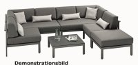 Outdoorlabel FLOW Lounge Recamiere links geschlossen anthrazit incl. Sitz- und Rückenkissen anthrazit, 1 Lordosekissen + 1 Cocktailkissen light grey