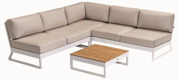 Kettler Ocean Skid Plattform-Eckset incl. Lougetisch aluminium weiß matt/linen chalk