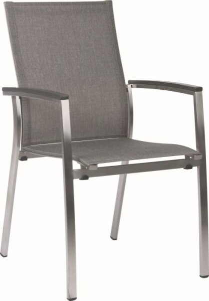 MIKA -Set 8-tlg. Stapelsessel nl mit Tisch 200x100cm edelstahl/ leinen grau / anthrazit mit Silverstar vintage stone