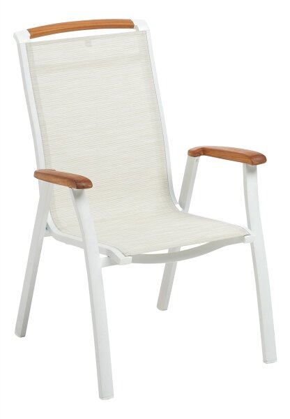 MEMPHIS Stapelsessel  weiß matt / beige mit Teakarmlehne
