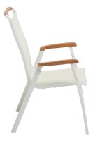 MEMPHIS Stapelsessel  weiß matt / beige mit Teakarmlehne