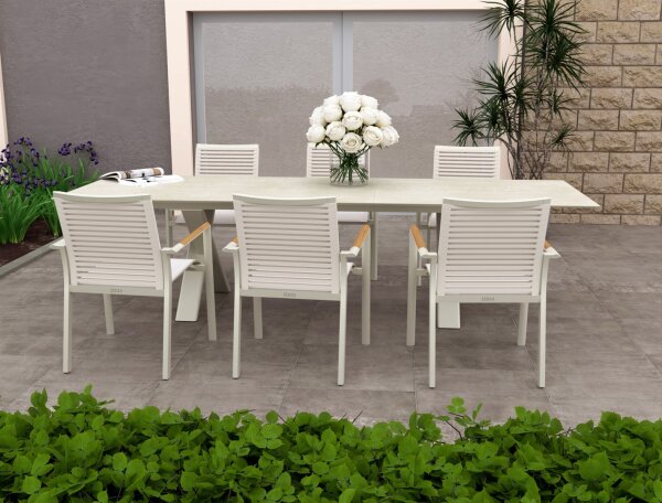 LEVARE Ausziehtisch 240(300) x 100 cm light taupe / Keramik dune