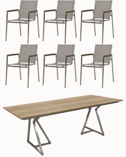 Zebra Hugo Gartenmöbel Dining-Set (6 Plätze) mit Tisch 180x100cm edelstahl/shell grey