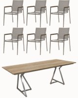 Zebra Hugo Gartenmöbel Dining-Set (6 Plätze) mit Tisch 180x100cm edelstahl/shell grey